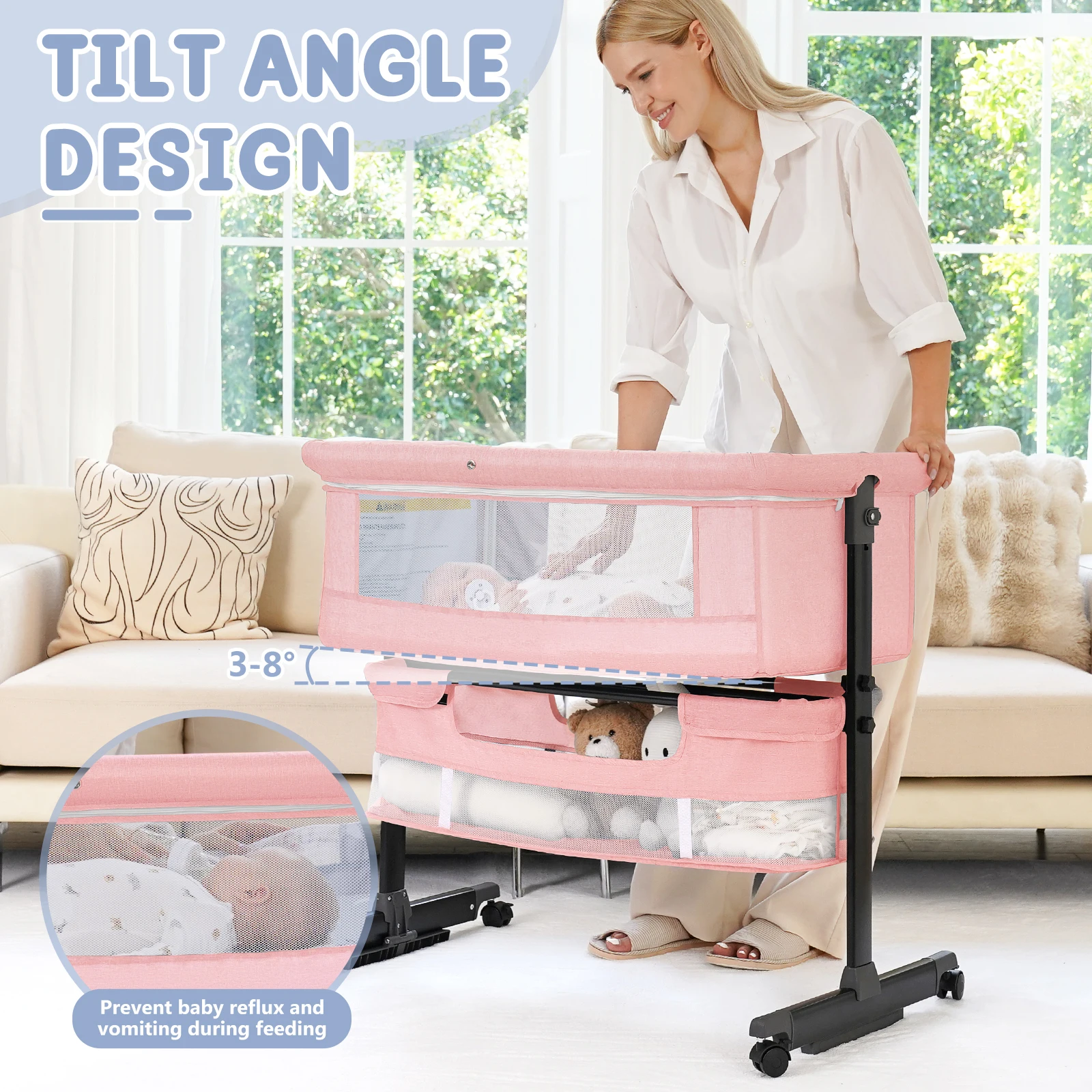 Portable Foldable Baby Bassinet with Storage - Image 3