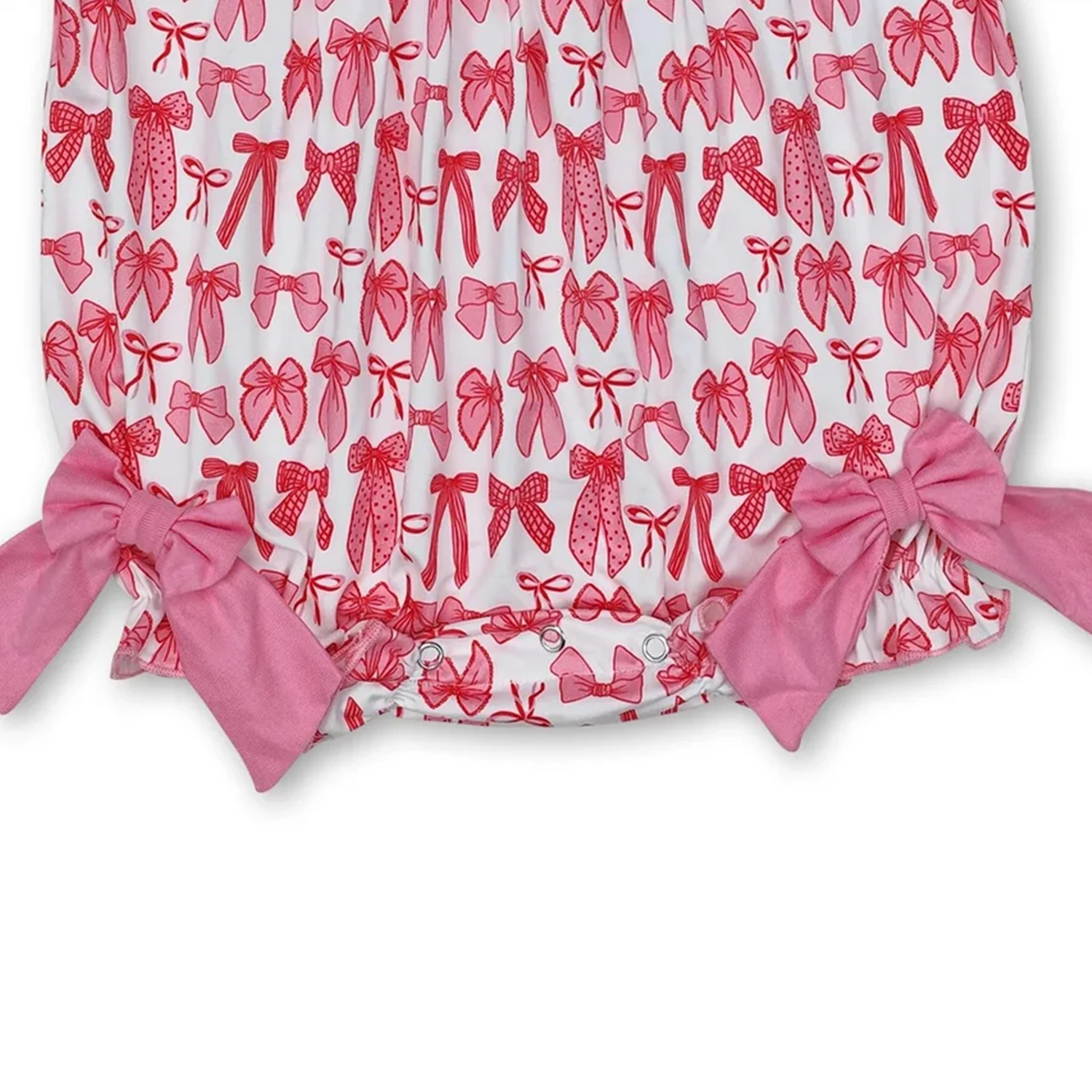 Mama's Bestie Smocked Bow Baby Girl Romper - Image 3