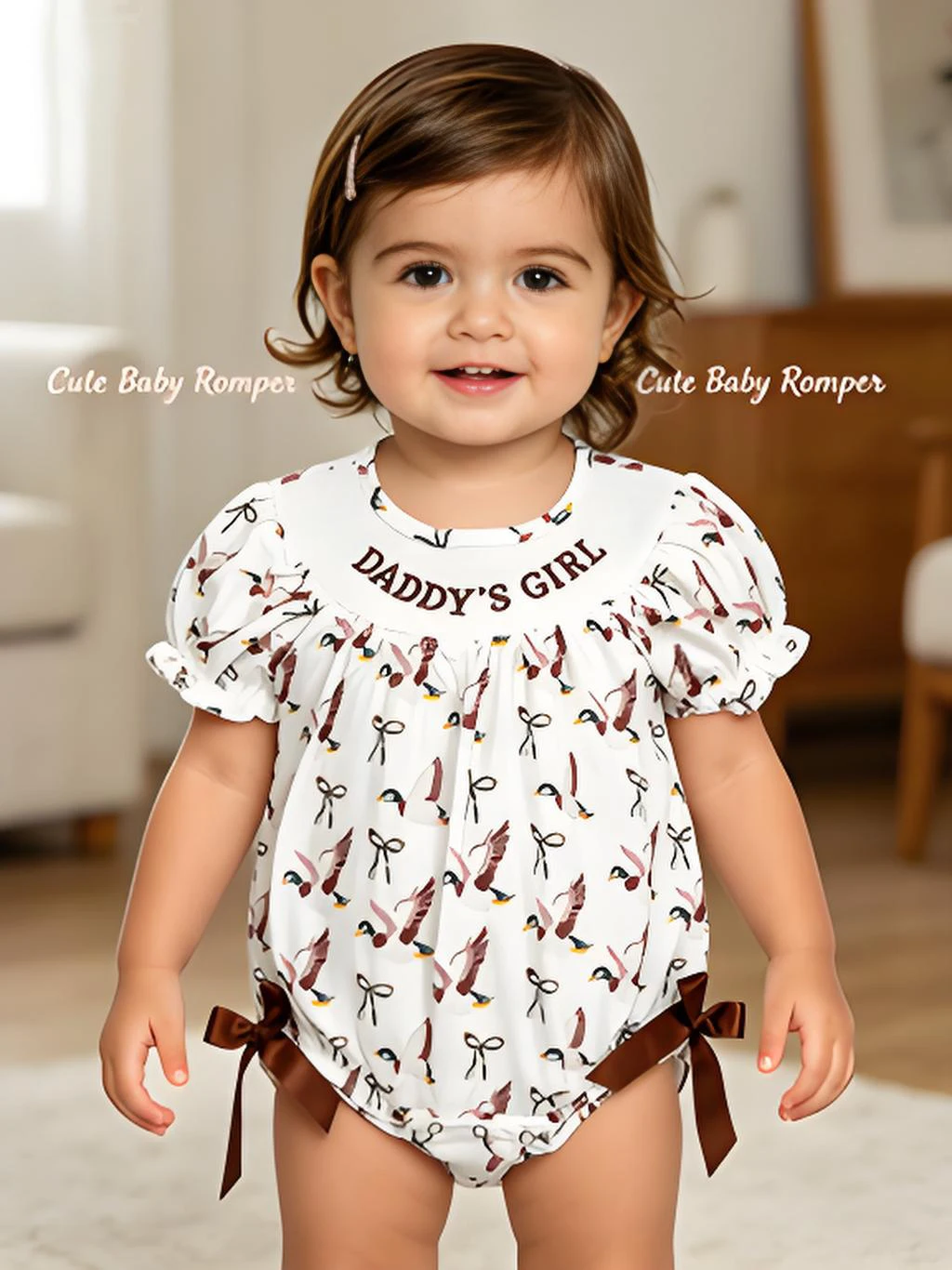 Daddy's Girl Duck Bow Baby Girl Romper - Image 1