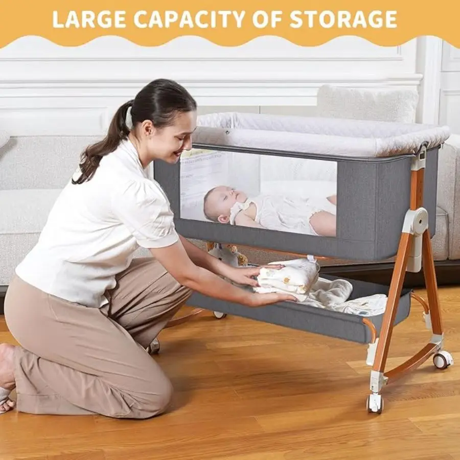 3-in-1 Foldable Baby Crib with Wheels & Rocking - Image 4