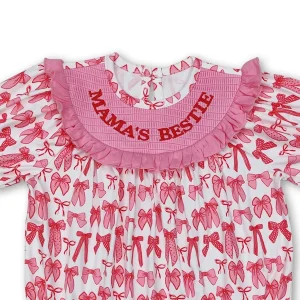 Mama's Bestie Smocked Bow Baby Girl Romper - Thumbnail Image 2