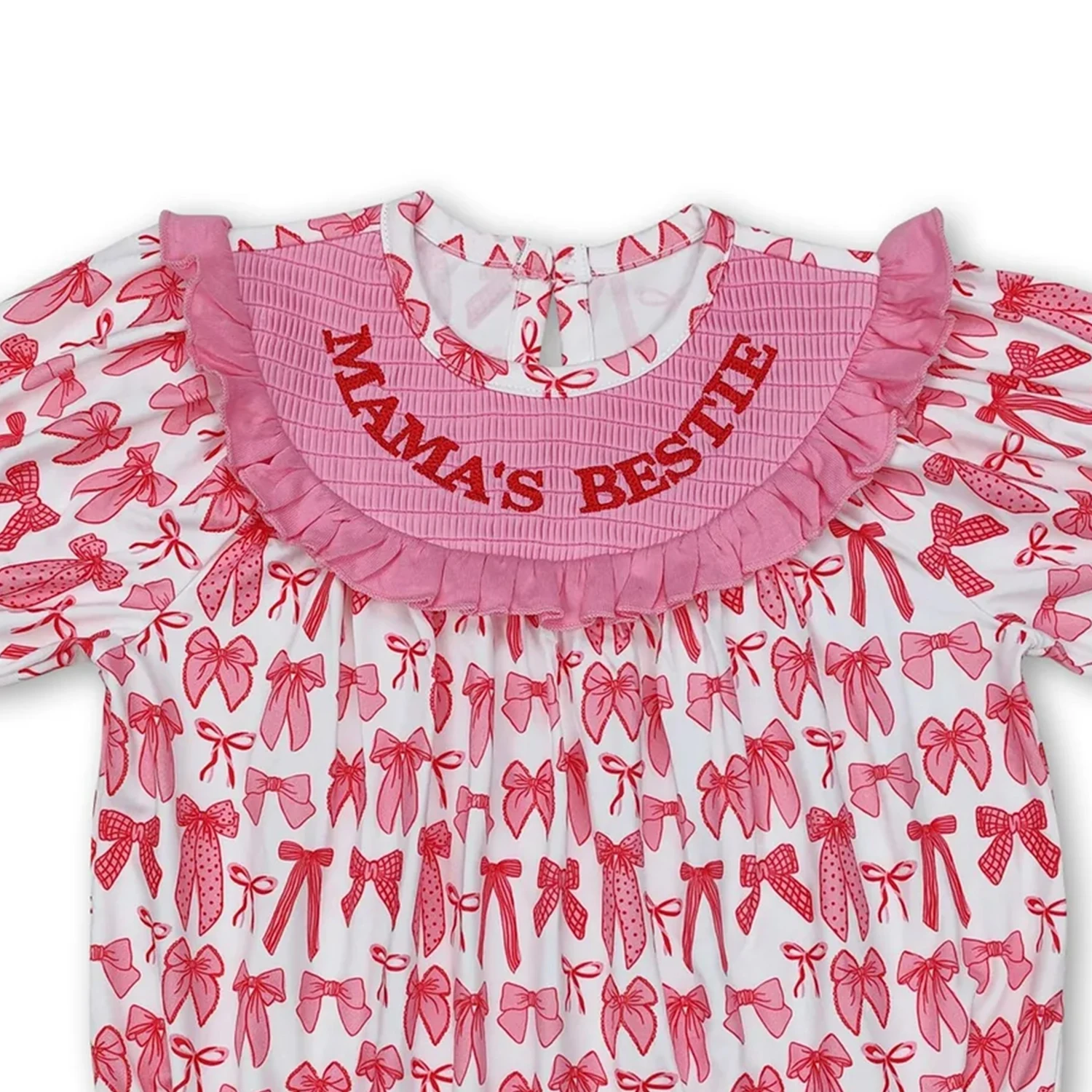 Mama's Bestie Smocked Bow Baby Girl Romper - Image 2
