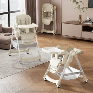 Foldable Baby High Chair with Adjustable Backrest - Thumbnail Image 2