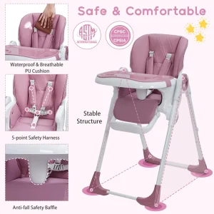 Foldable Baby High Chair with Adjustable Recline - Thumbnail Image 3