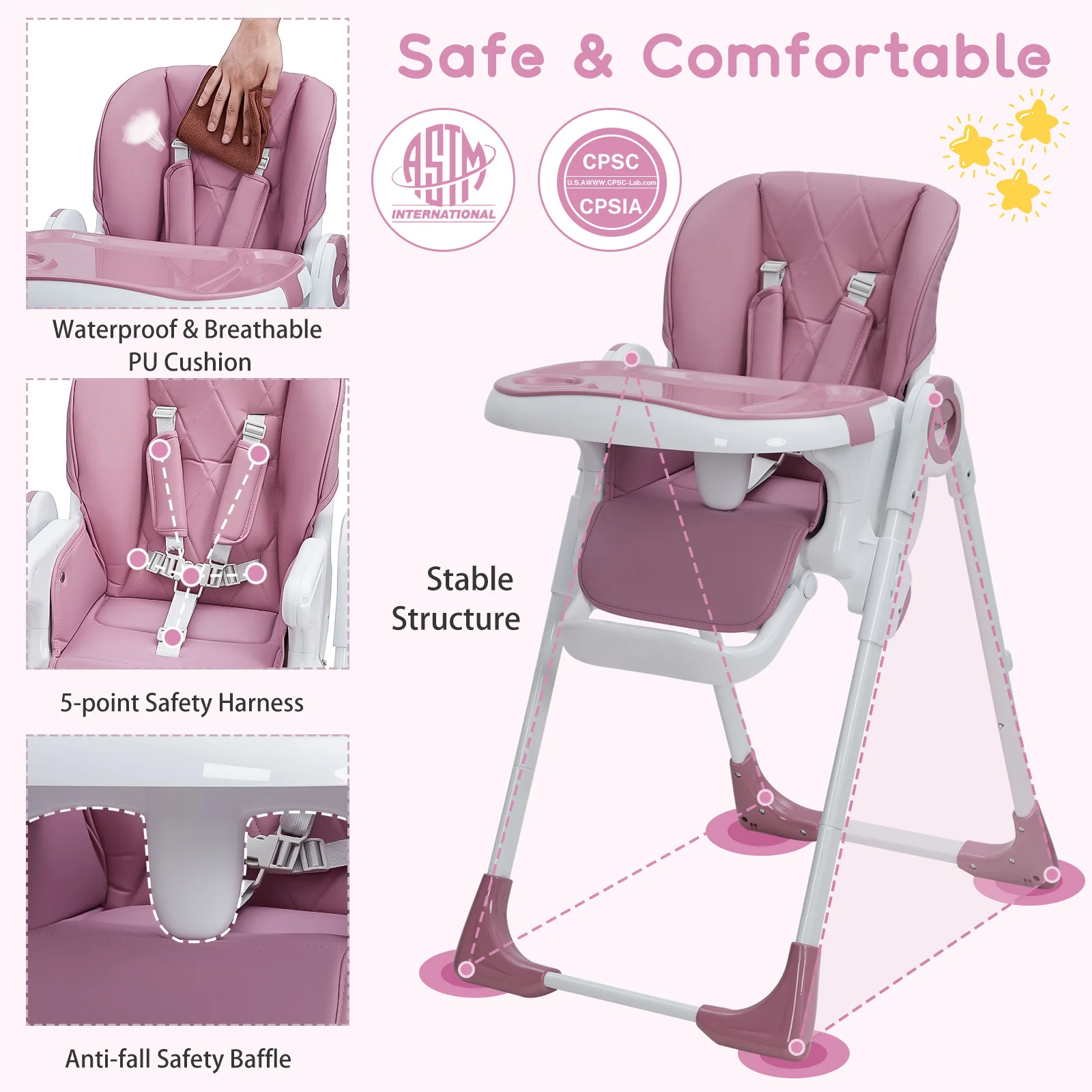 Foldable Baby High Chair with Adjustable Recline - Image 3