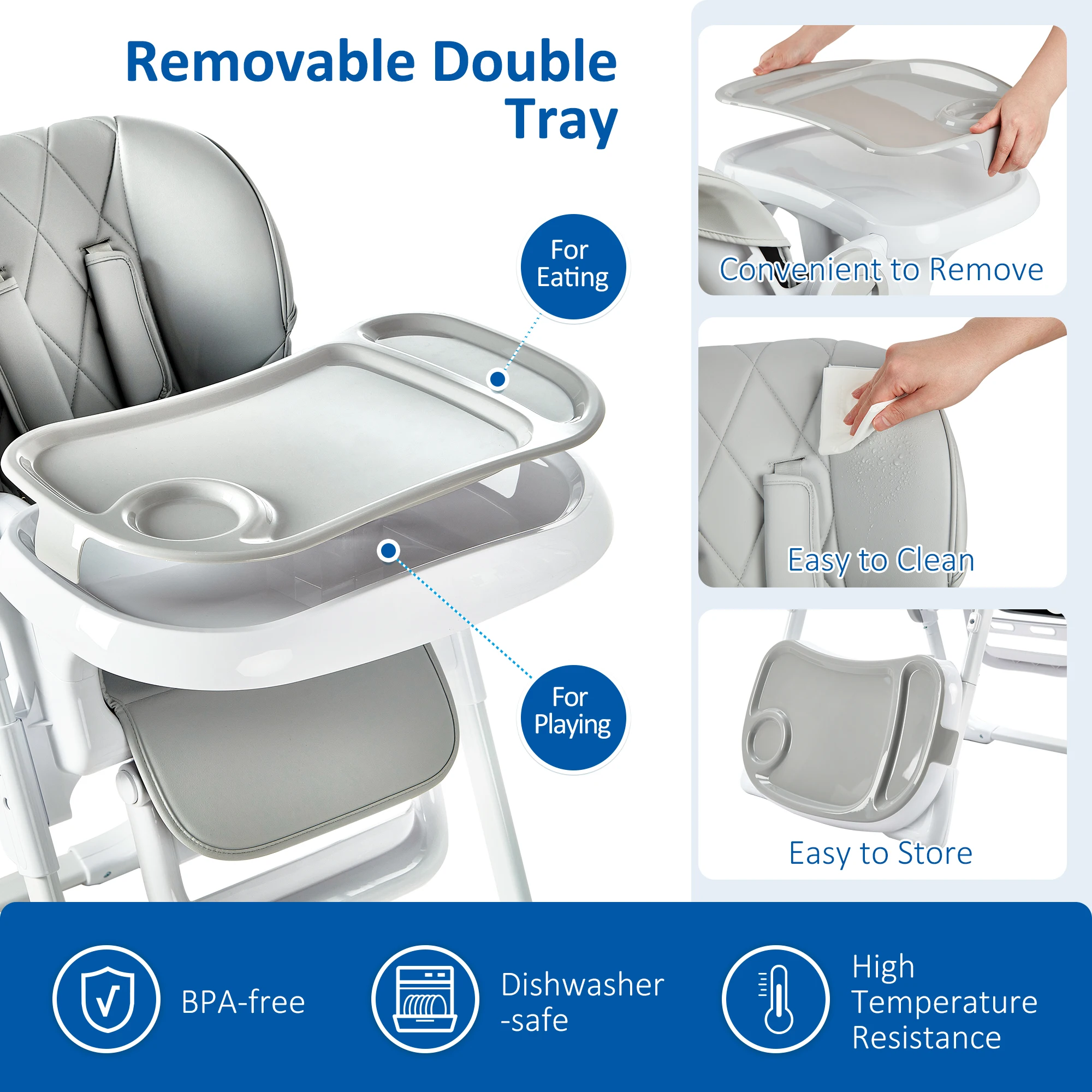 Foldable Baby High Chair with Adjustable Recline - Image 4