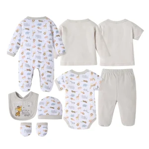 8-Pc Baby Romper Set with Cute Animal Prints - Thumbnail Image 2