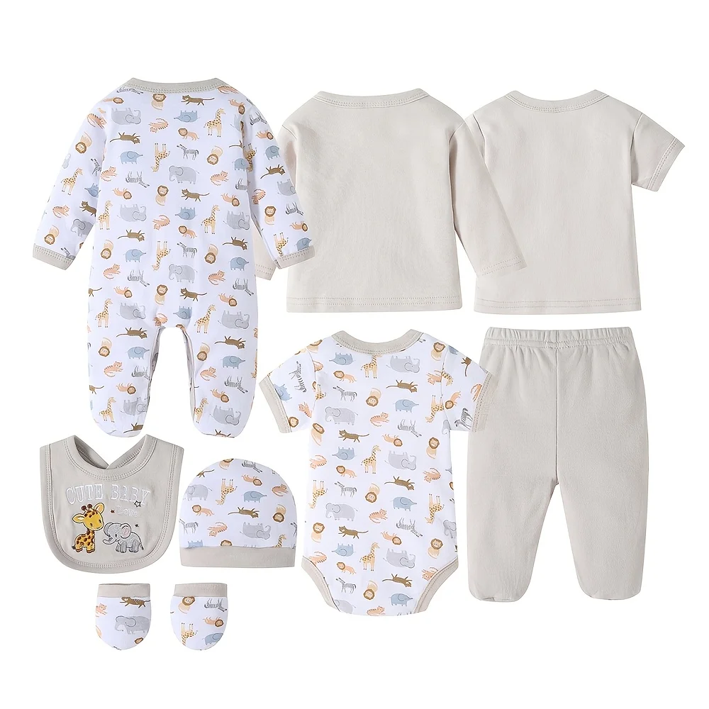 8-Pc Baby Romper Set with Cute Animal Prints - Image 2