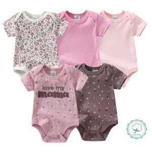 5-Pack Baby Girl Floral Short Sleeve Rompers