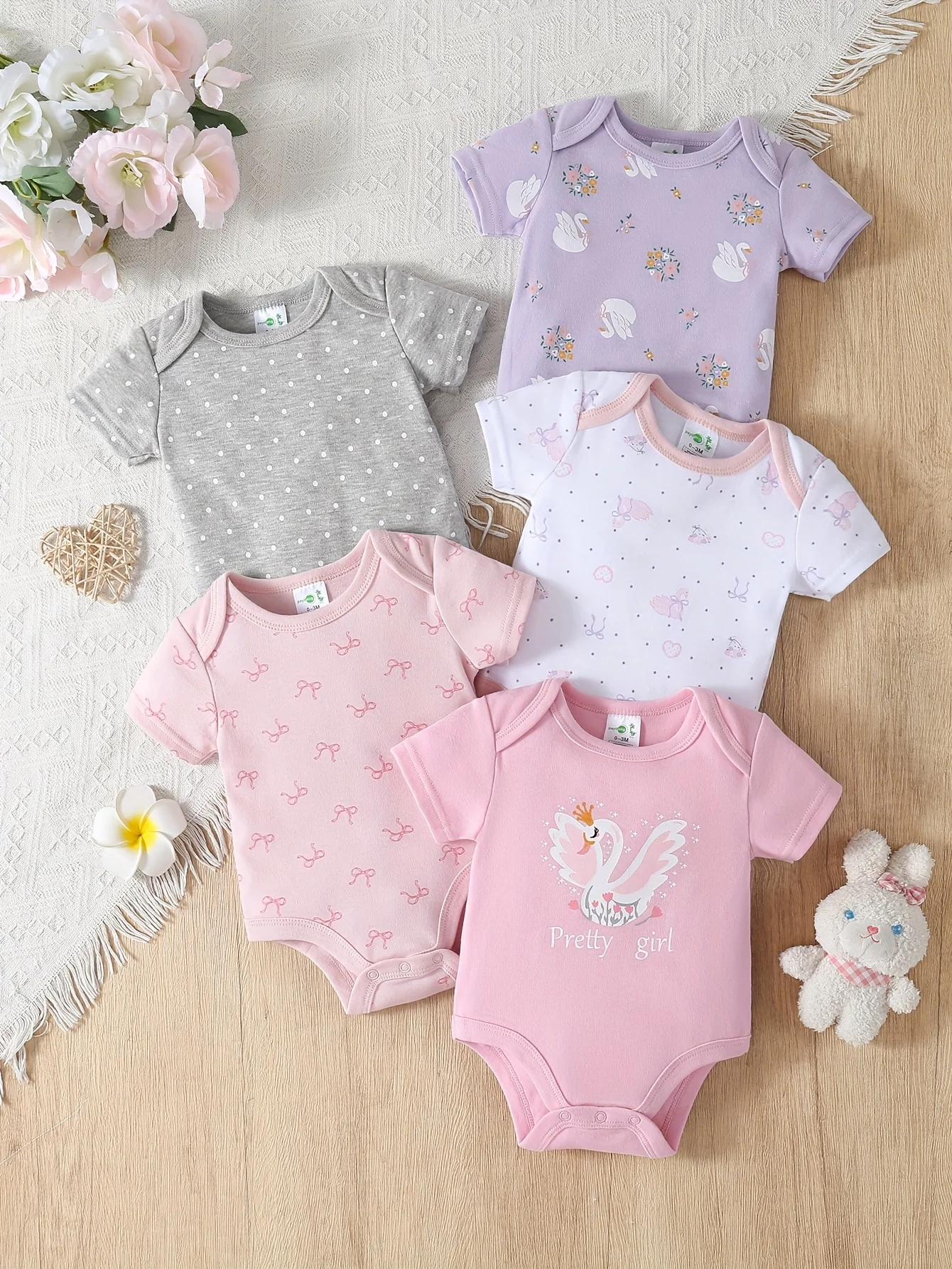5-Pack Baby Girl Floral Rompers - Image 3