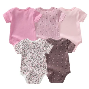 5-Pack Baby Girl Floral Short Sleeve Rompers - Thumbnail Image 2