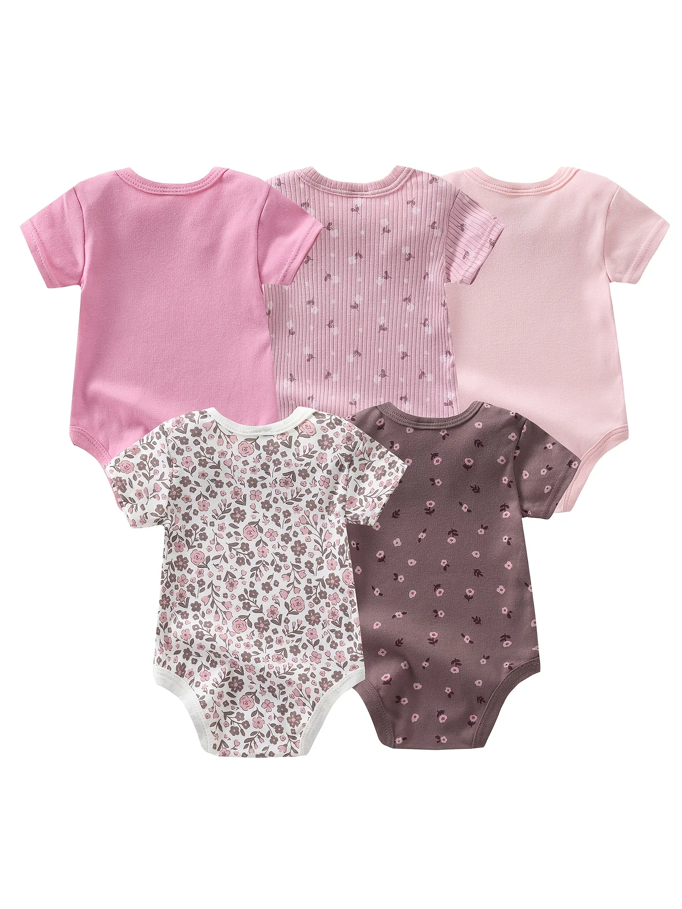 5-Pack Baby Girl Floral Short Sleeve Rompers - Image 2