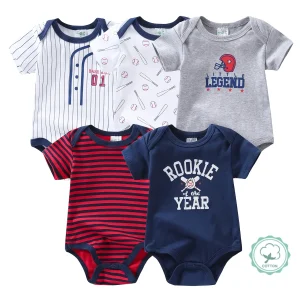 5-Pack Baby Boy Short Sleeve Cotton Rompers