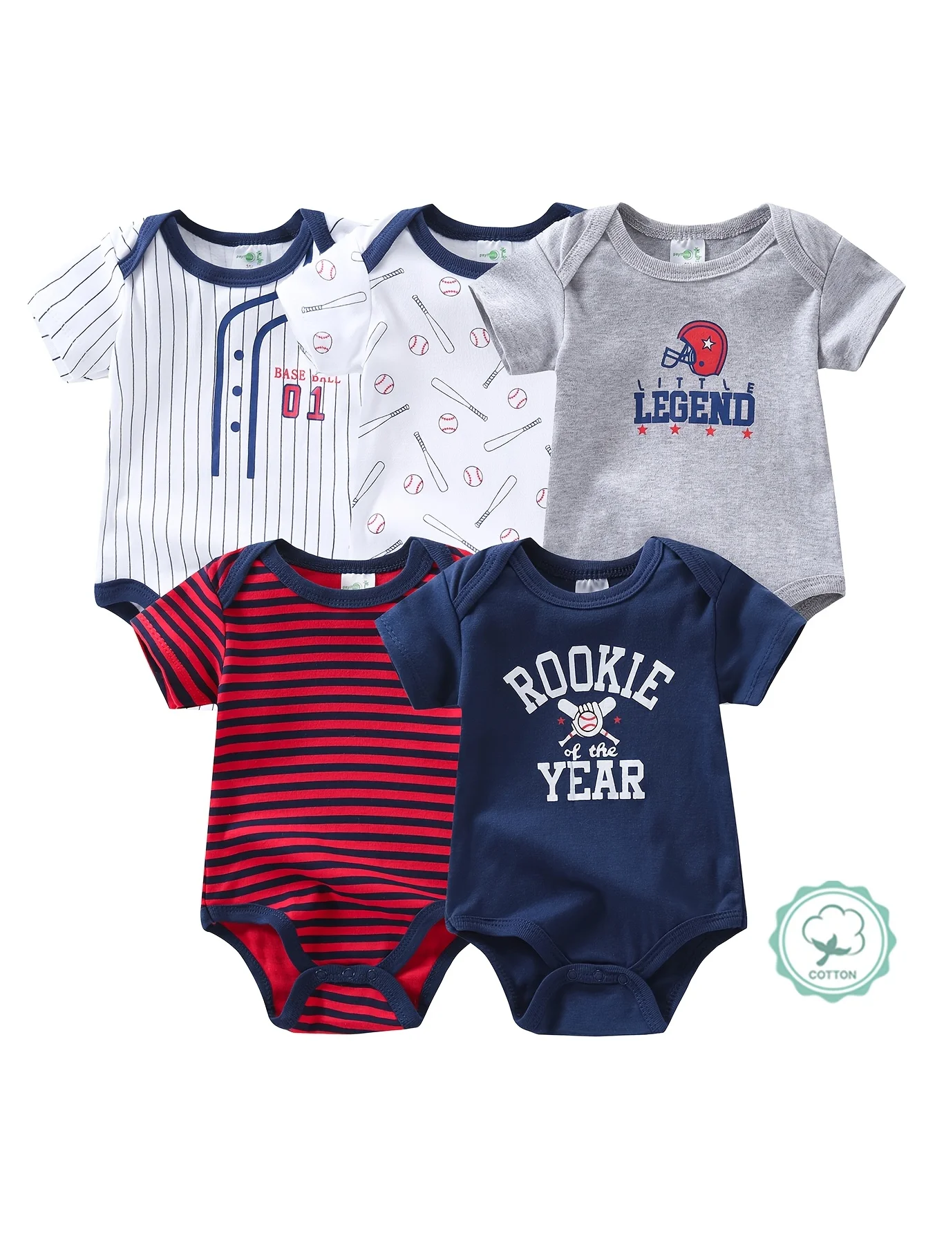 5-Pack Baby Boy Short Sleeve Cotton Rompers - Image 1