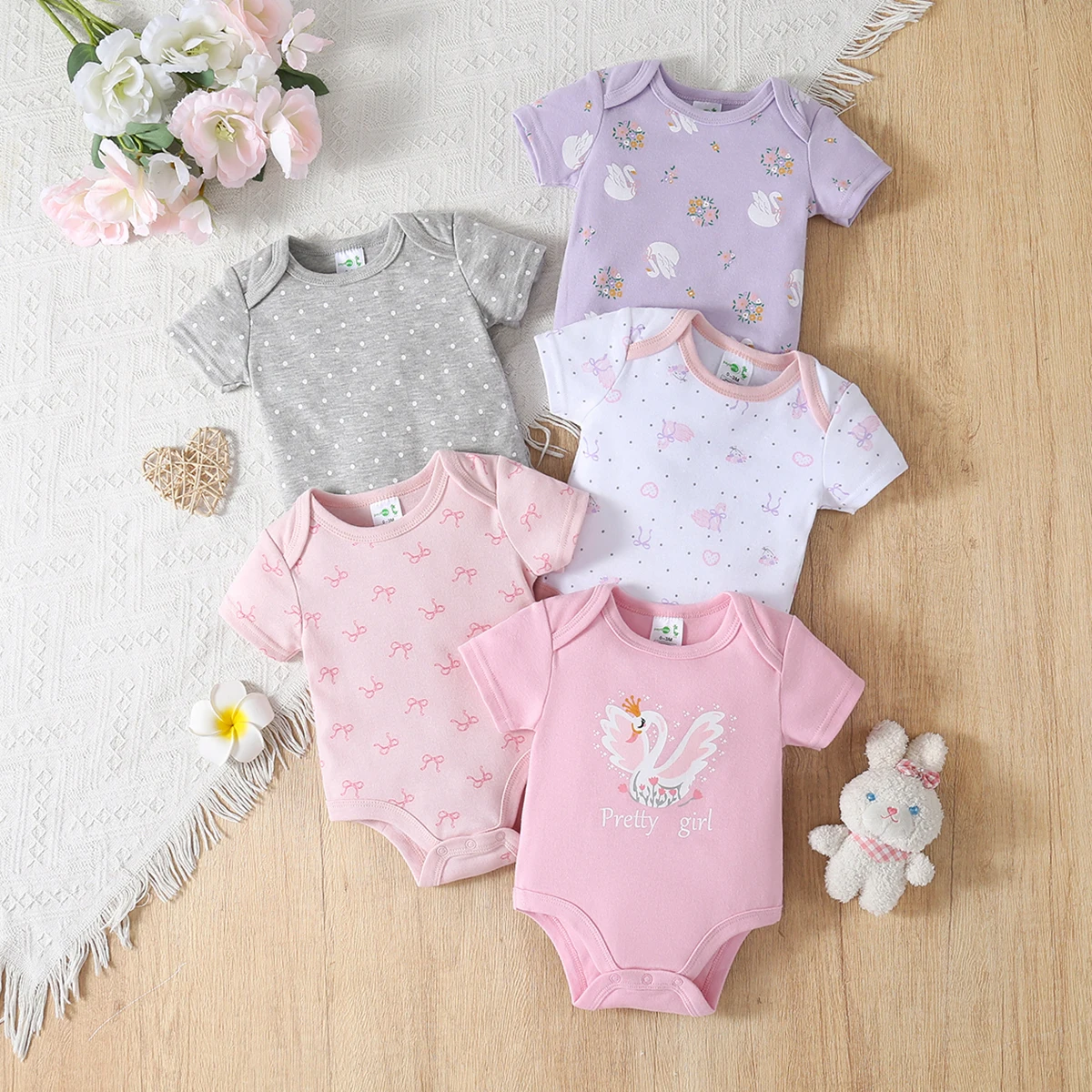 5-Pack Baby Girl Floral Rompers - Image 1