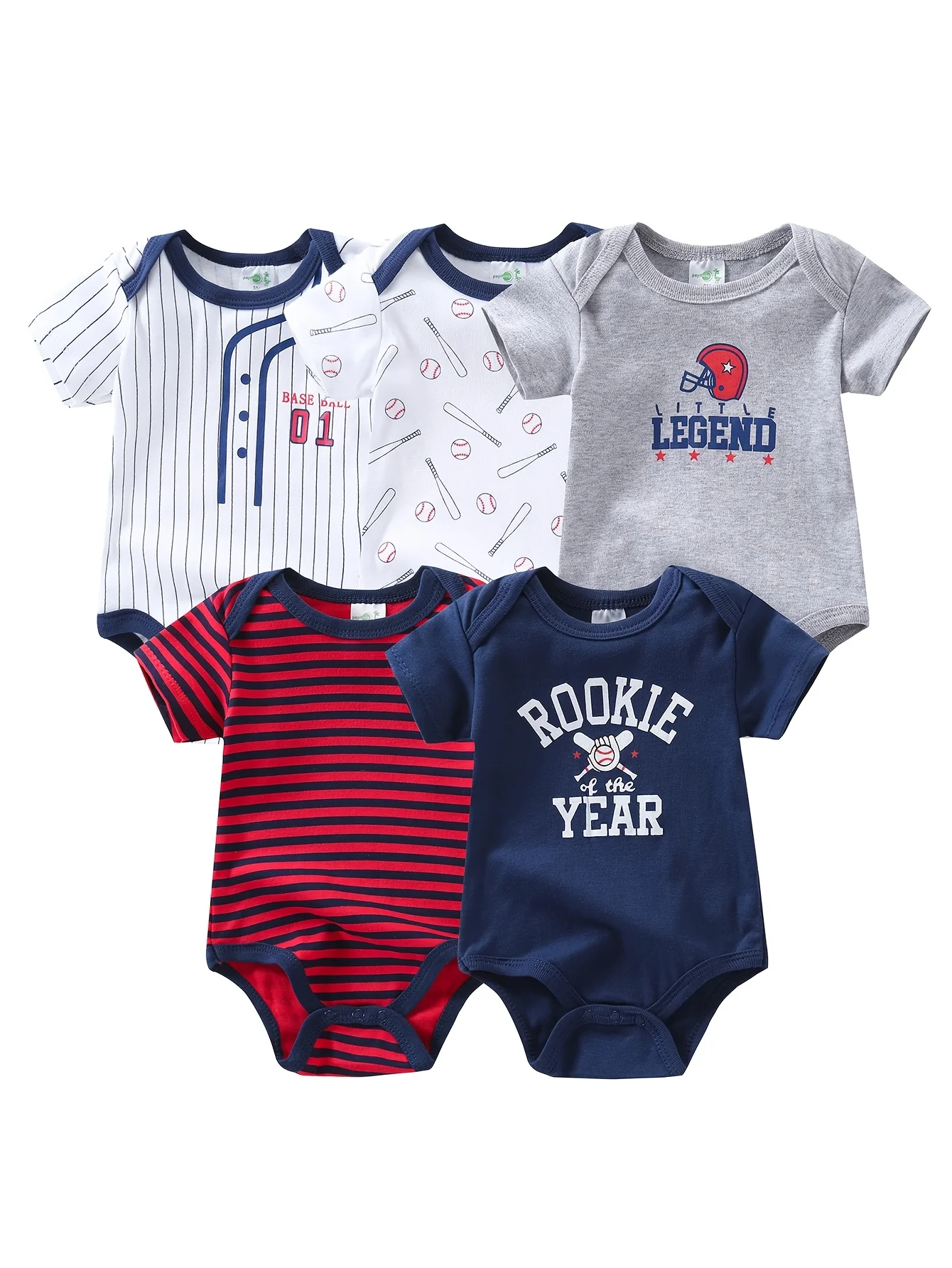 5-Pack Baby Boy Short Sleeve Cotton Rompers - Image 2