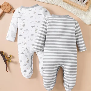 2-Pc Baby Boy Zip Footed Bear Rompers - Thumbnail Image 3