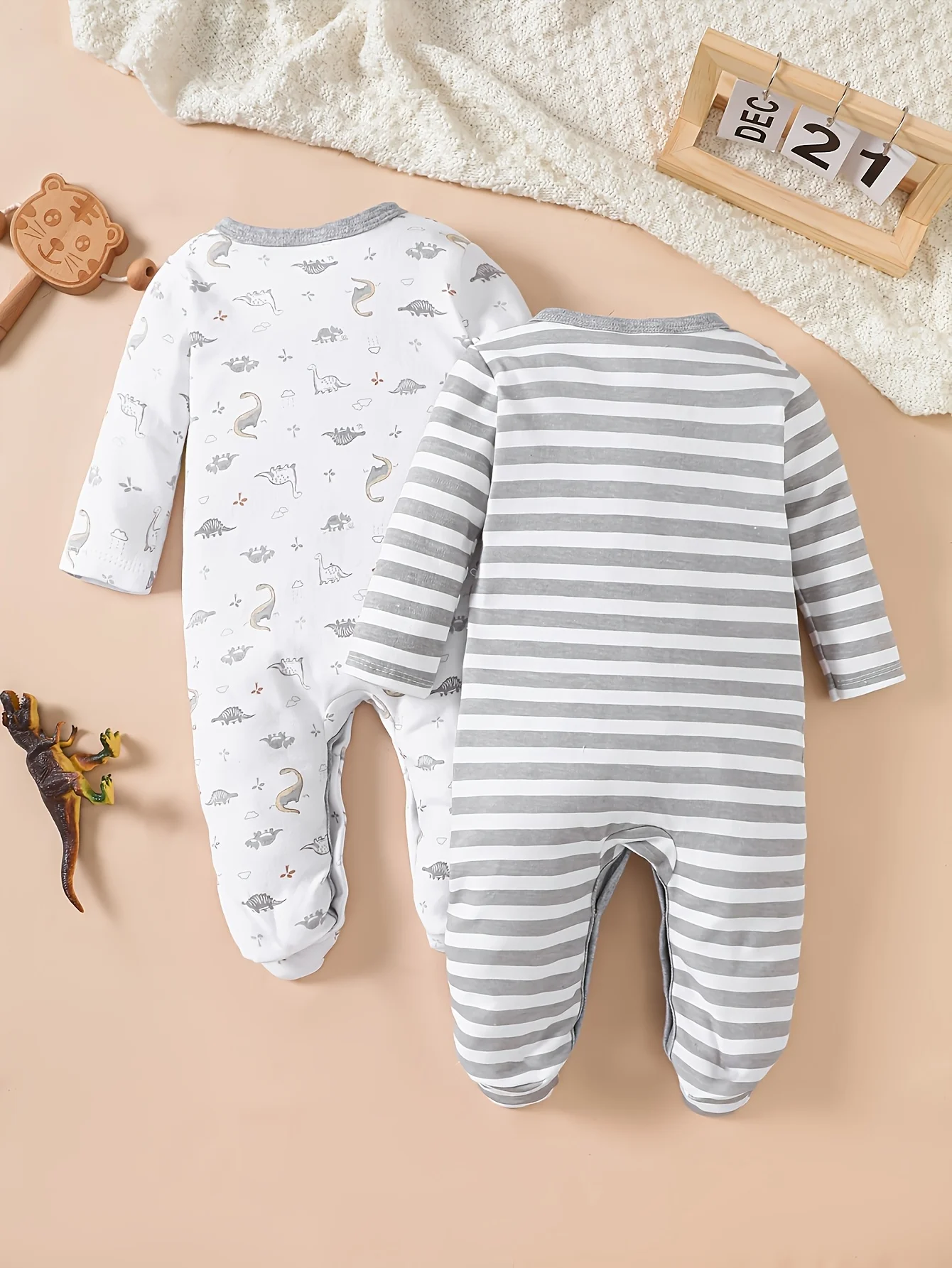 2-Pc Baby Boy Zip Footed Bear Rompers - Image 3
