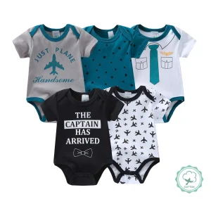 5-Pack Baby Boy Bow Tie Short-Sleeve Rompers