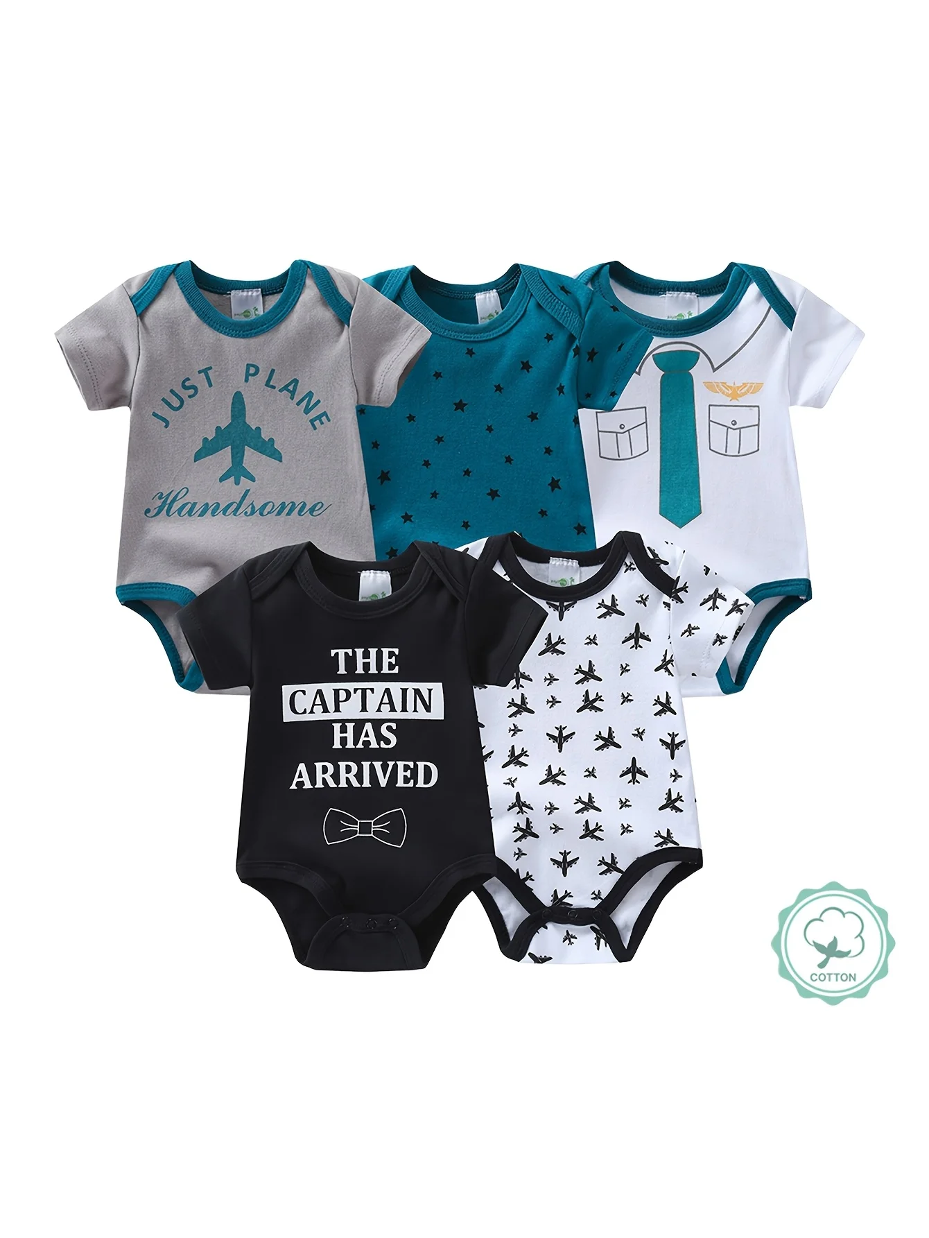 5-Pack Baby Boy Bow Tie Short-Sleeve Rompers - Image 1