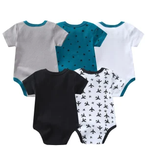 5-Pack Baby Boy Bow Tie Short-Sleeve Rompers - Thumbnail Image 3