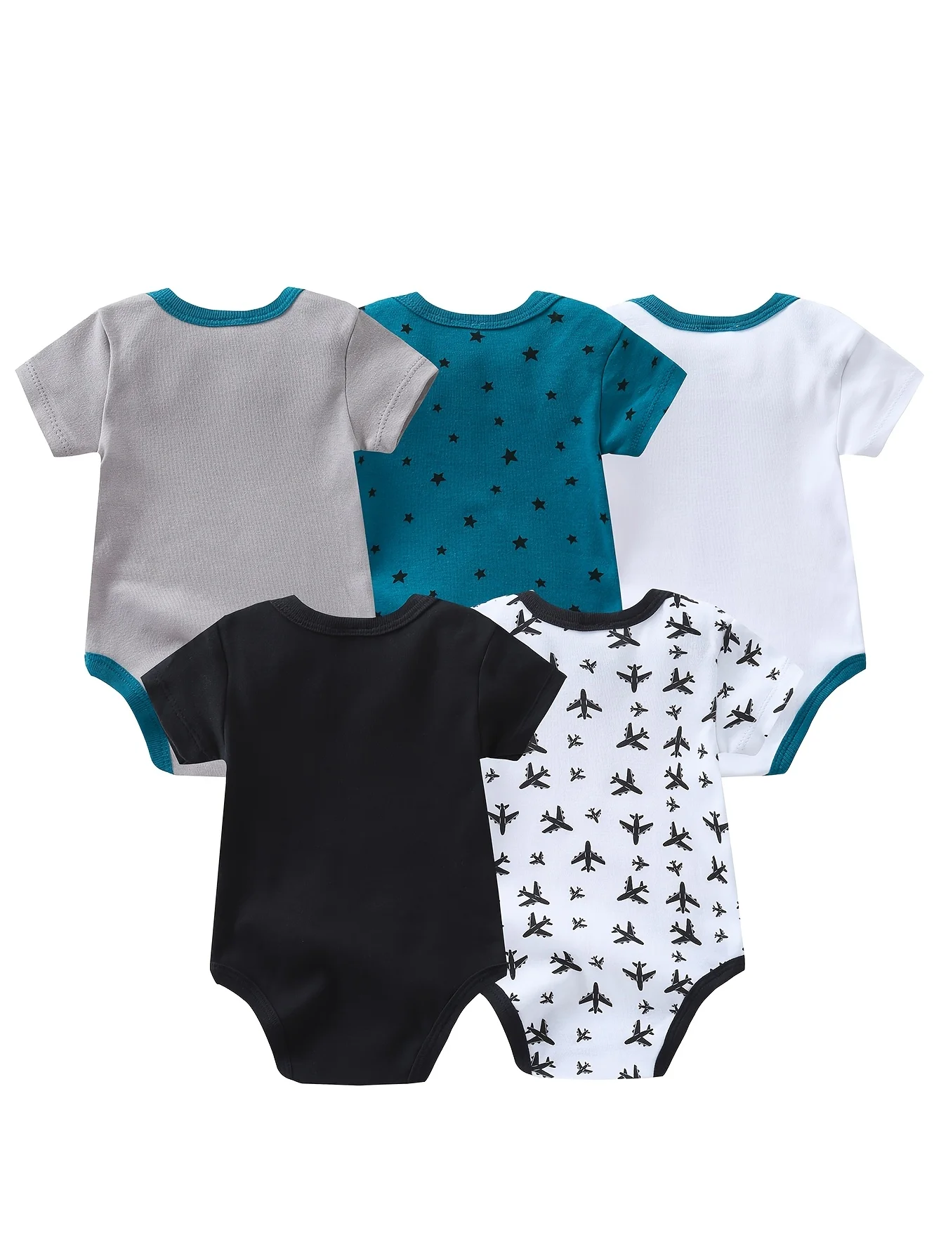 5-Pack Baby Boy Bow Tie Short-Sleeve Rompers - Image 3