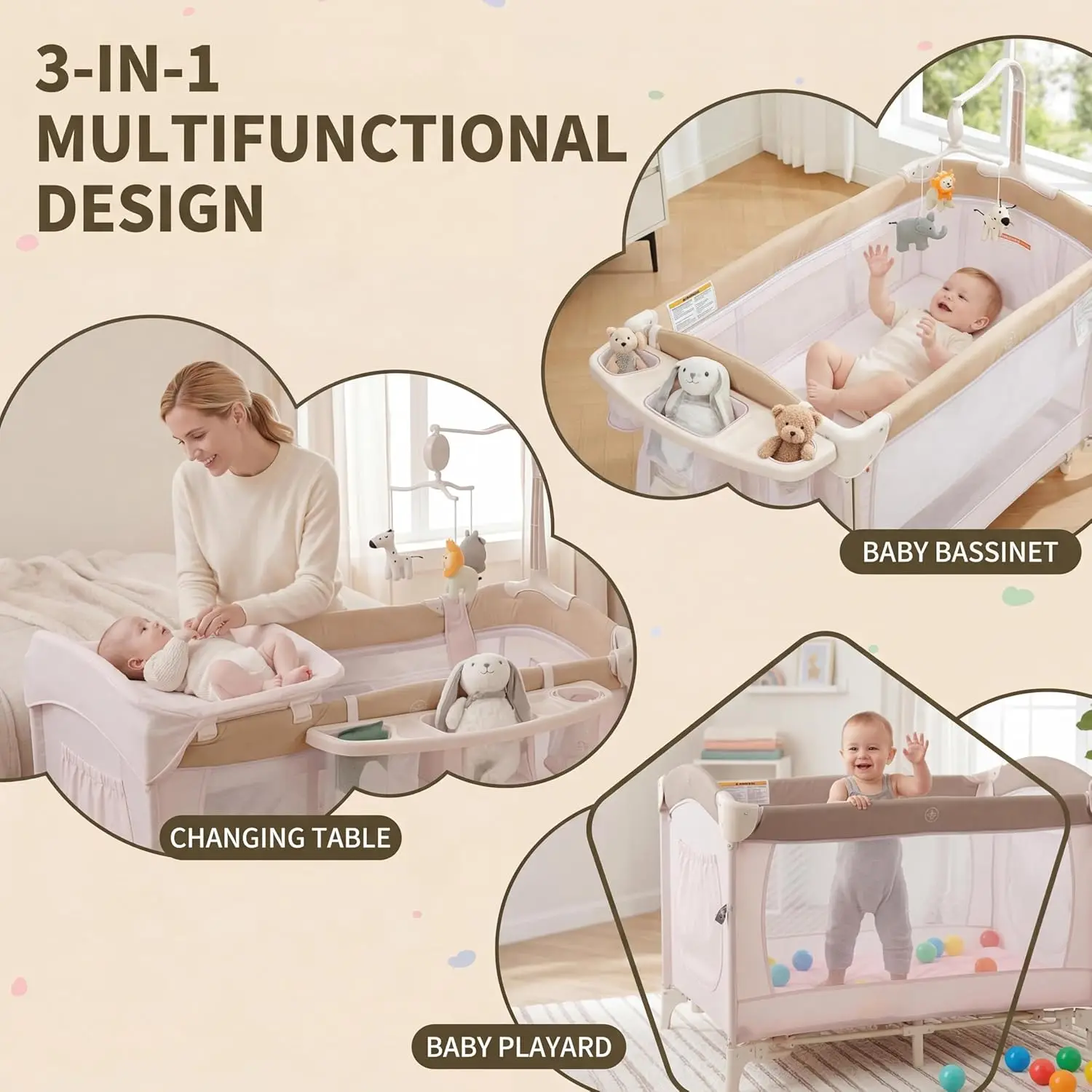 5-in-1 Playard for Babies with Bassinet, - Image 2