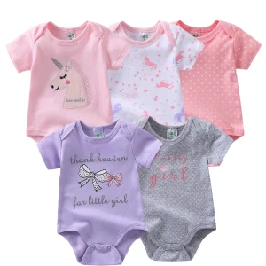 5-Pack Girls' Short-Sleeve Cotton Bodysuits - Thumbnail Image 2