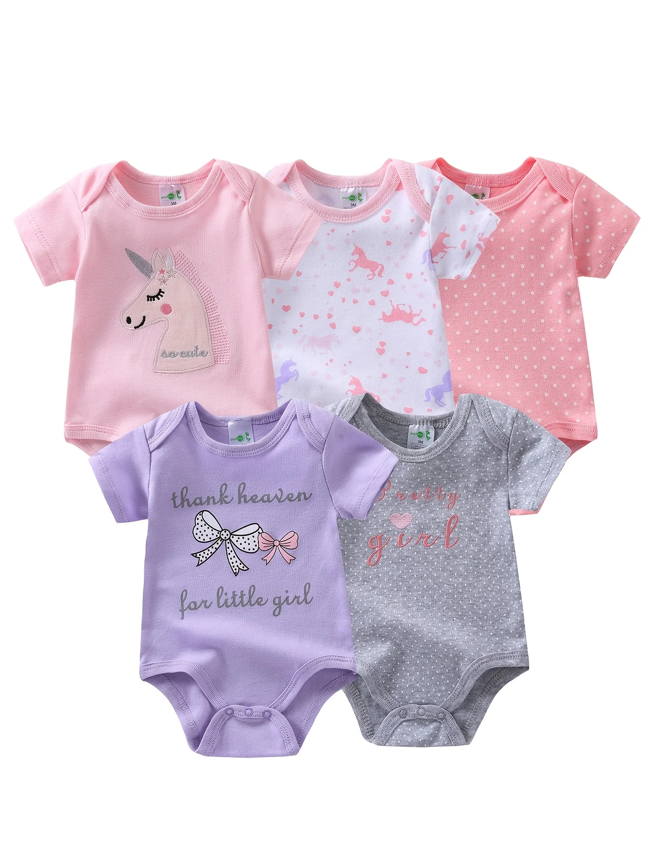 5-Pack Girls' Short-Sleeve Cotton Bodysuits - Image 2