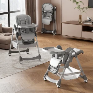 Foldable Baby High Chair with Adjustable Backrest