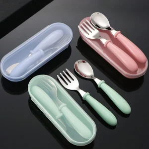 3-Pc Stainless Steel Baby Spoon & Fork Set