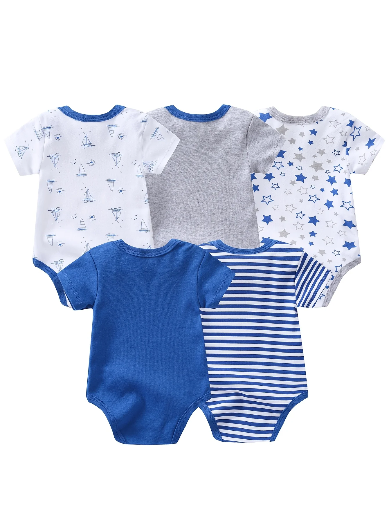 5-Pack Baby Boy Sailboat Short-Sleeve Rompers - Image 3