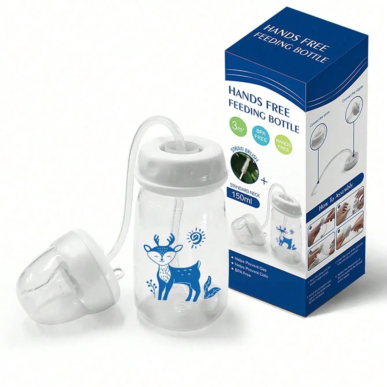 5oz/150ml Hands-Free Bottle with Straw & Brush - Image 1