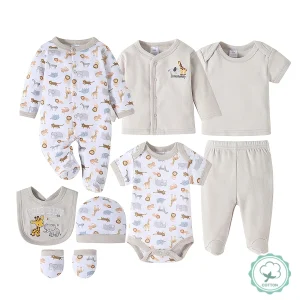 8-Pc Baby Romper Set with Cute Animal Prints