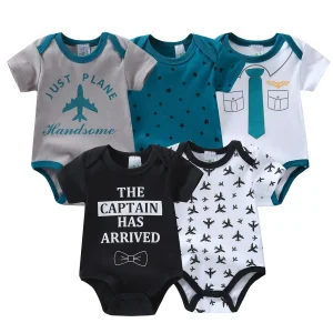 5-Pack Baby Boy Bow Tie Short-Sleeve Rompers - Thumbnail Image 2