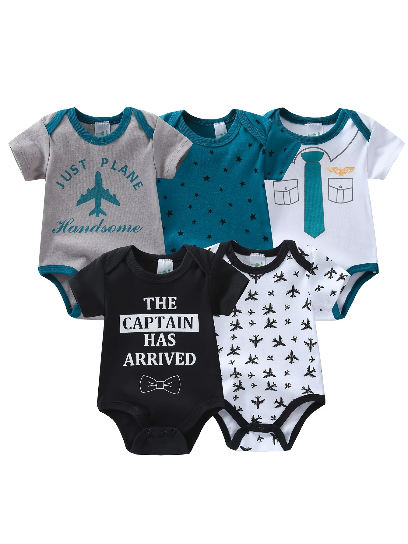 5-Pack Baby Boy Bow Tie Short-Sleeve Rompers - Image 2