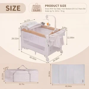 5-in-1 Playard for Babies with Bassinet, - Thumbnail Image 3