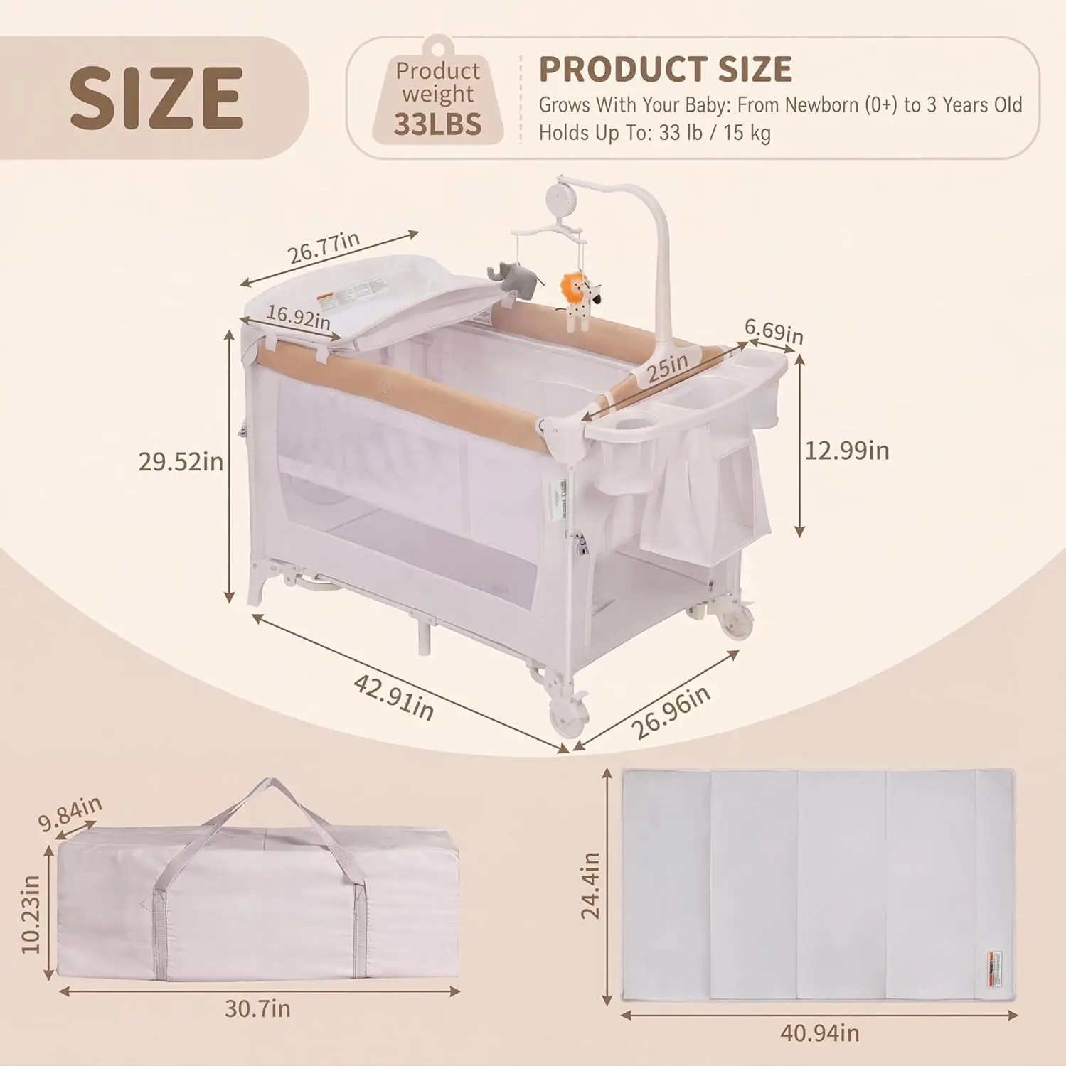 5-in-1 Playard for Babies with Bassinet, - Image 3