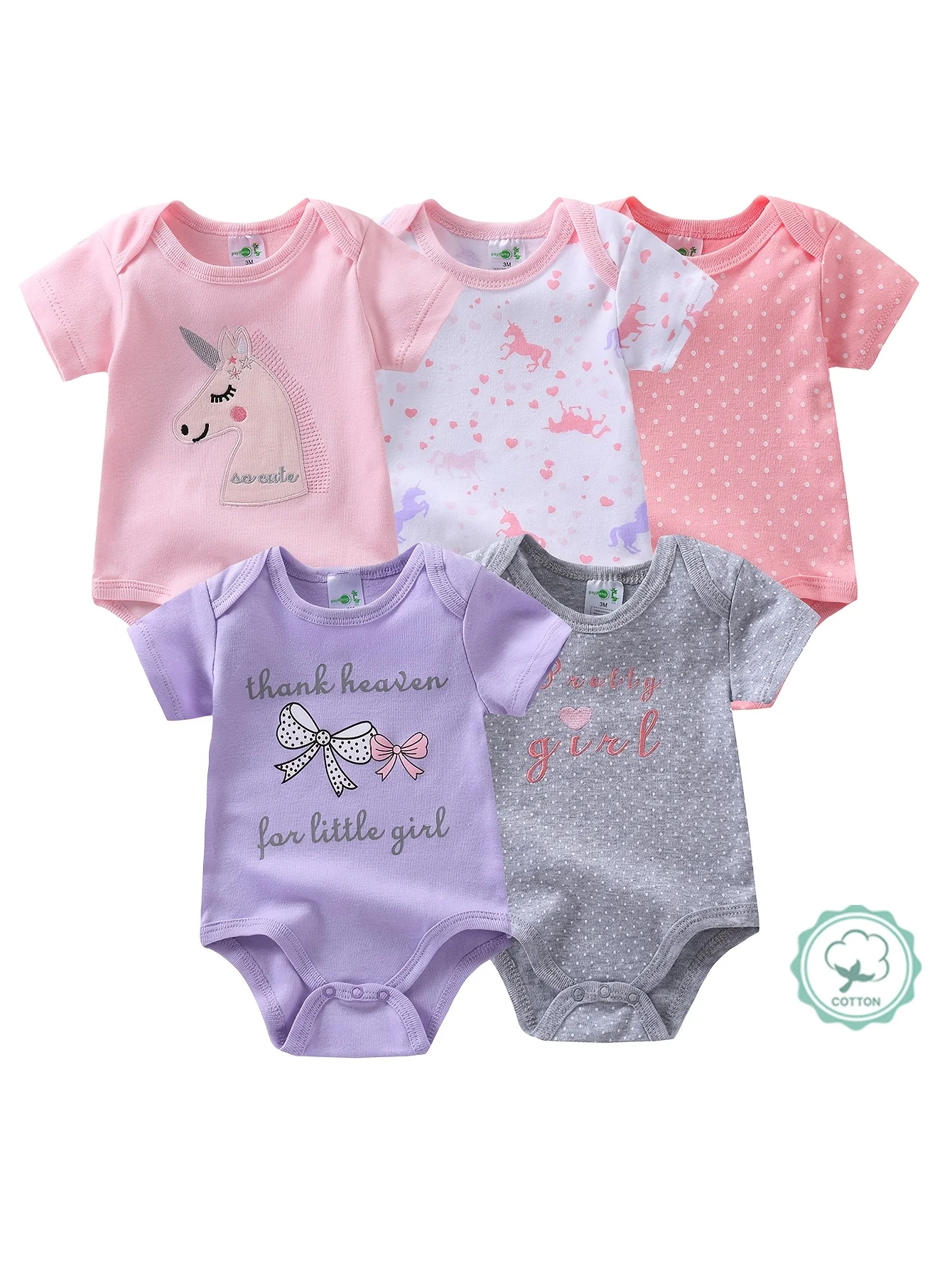 5-Pack Girls' Short-Sleeve Cotton Bodysuits - Image 1