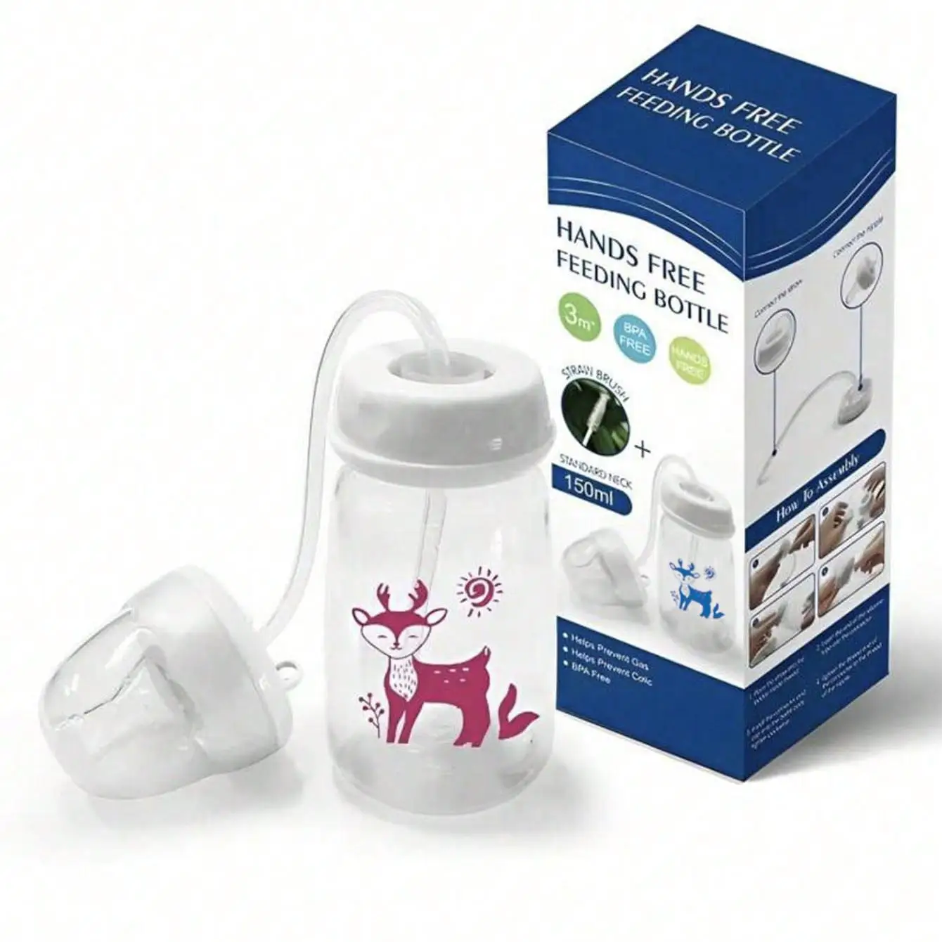 5oz/150ml Hands-Free Bottle with Straw & Brush - Image 2
