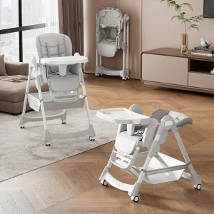 Foldable Baby High Chair with Adjustable Backrest - Thumbnail Image 3