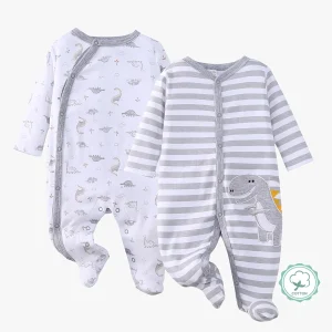 2-Pc Baby Boy Zip Footed Bear Rompers