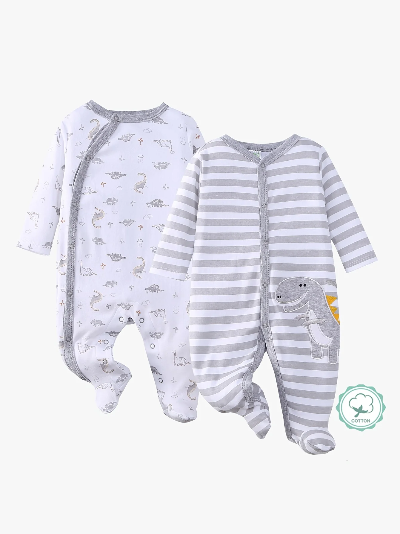 2-Pc Baby Boy Zip Footed Bear Rompers - Image 1