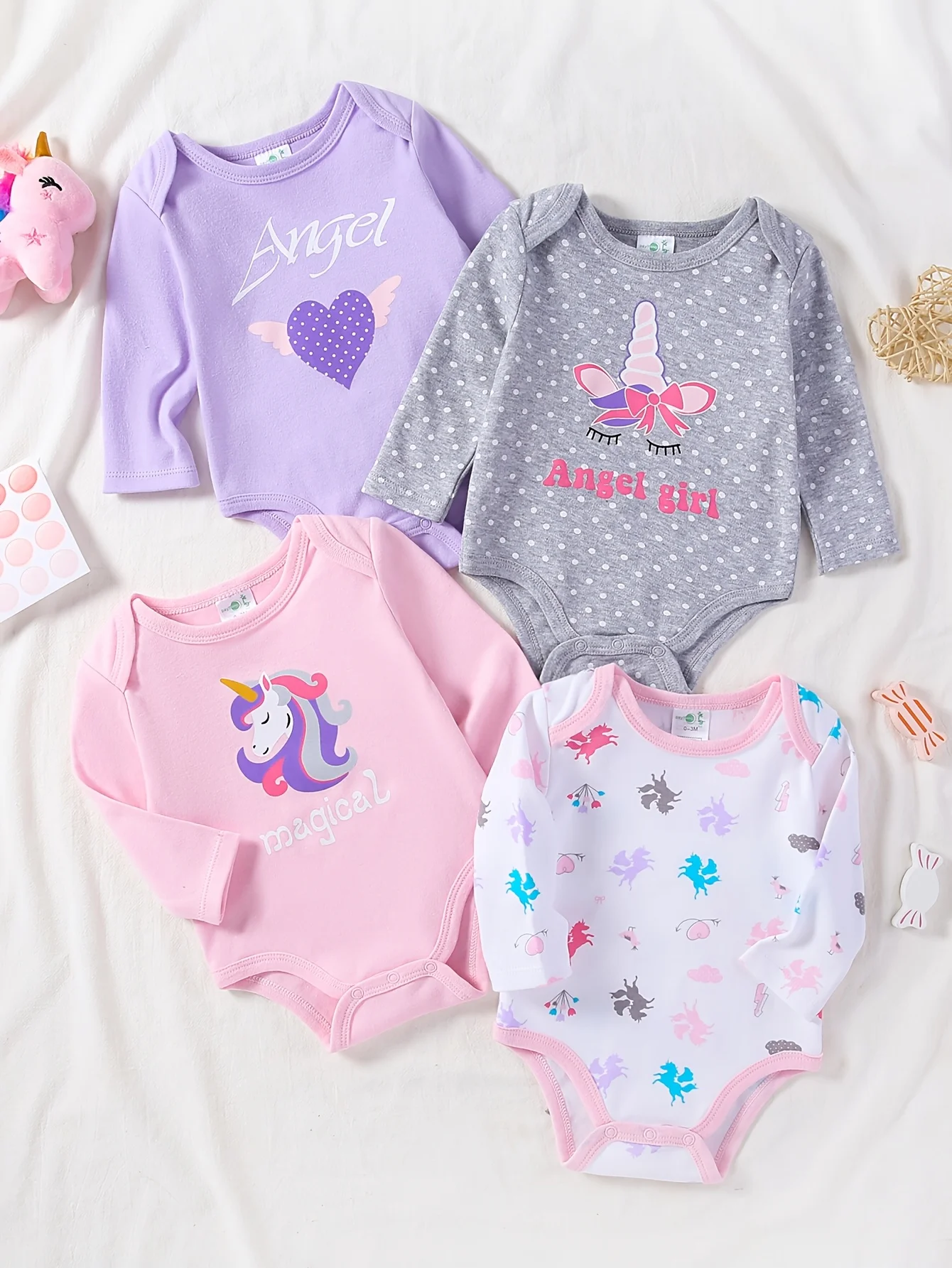 4pcs Baby Girls Long Sleeve Bodysuits - Image 2