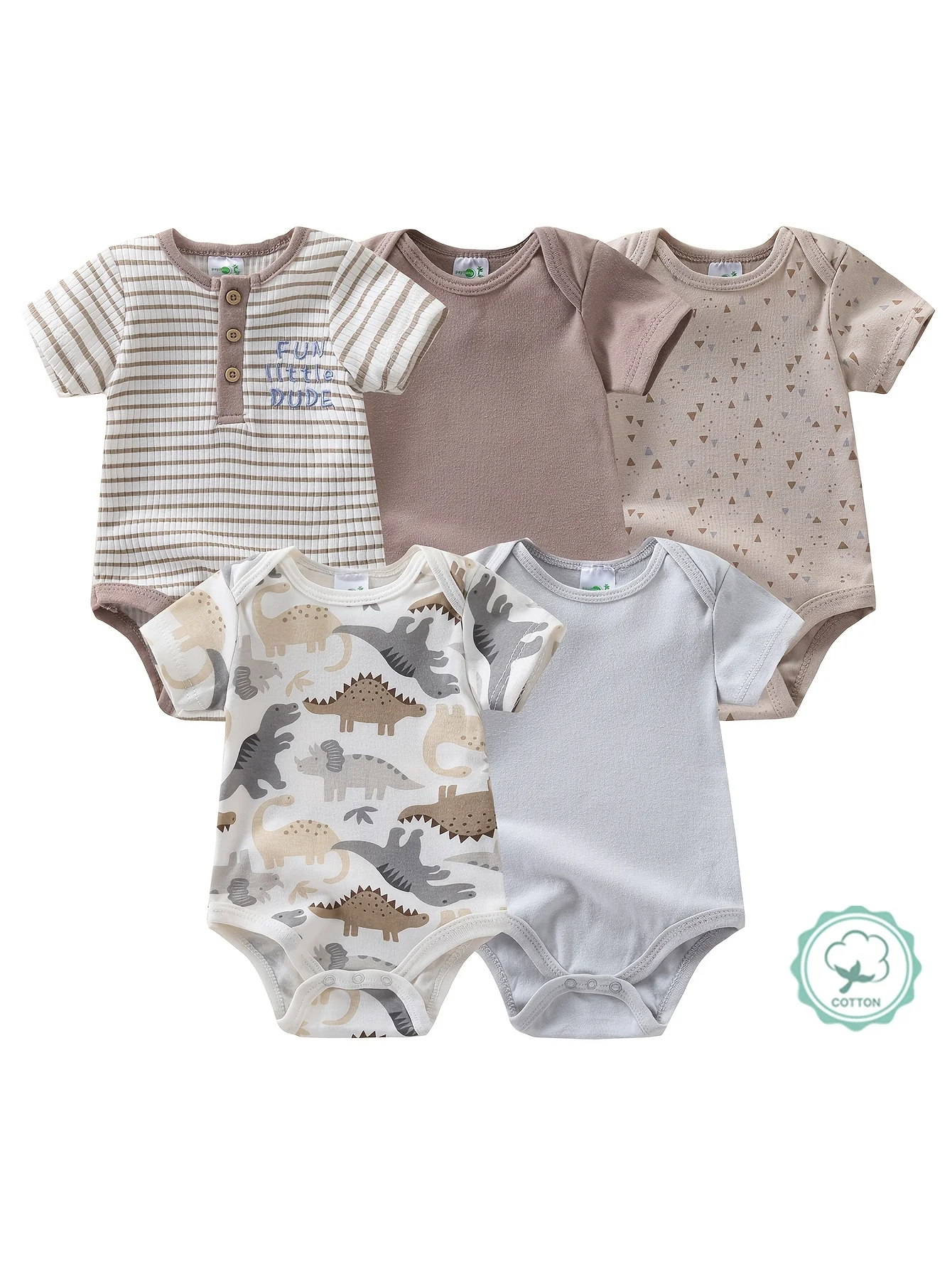 5pcs Newborn Baby Boy Short Sleeve Bodysuits - Image 1