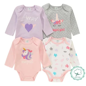 4pcs Baby Girls Long Sleeve Bodysuits