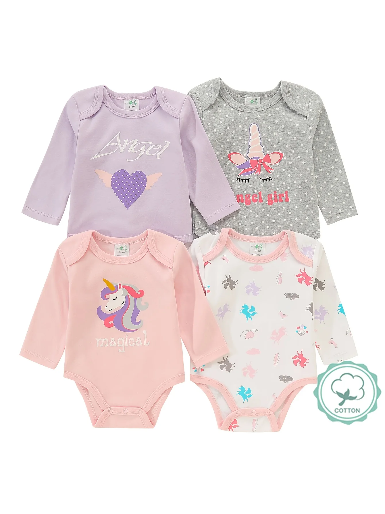 4pcs Baby Girls Long Sleeve Bodysuits - Image 1