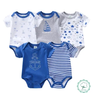 5-Pack Baby Boy Sailboat Short-Sleeve Rompers - Thumbnail Image 2