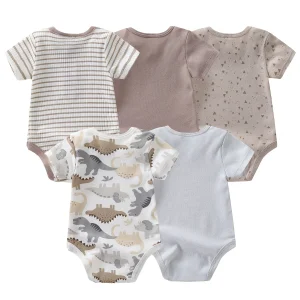 5pcs Newborn Baby Boy Short Sleeve Bodysuits - Thumbnail Image 3