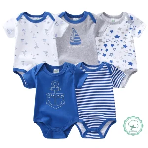 5-Pack Baby Boy Sailboat Short-Sleeve Rompers